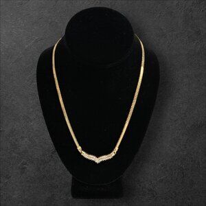 Gold Tone Necklace With Rhinestone Accents and Fold Over Clasp
